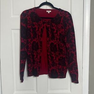 Talbots, red and black cardigan floral size medium cotton